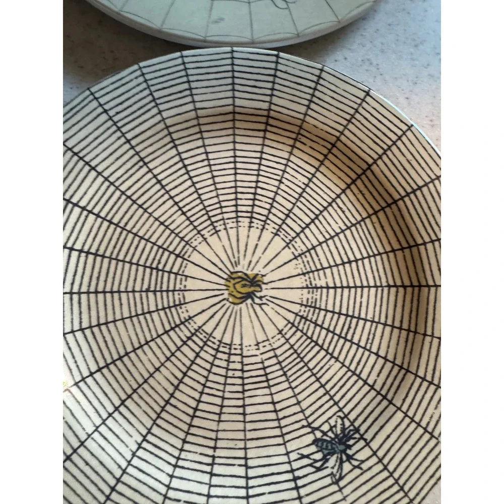John Derian Spider Web Plate Set  Halloween Appetizer Gothic Decor Melamine